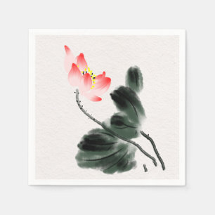 Freehand Watercolor Lotus Flowers Painting Napkins