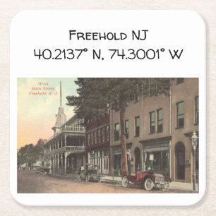 Freehold NJ Map Coordinate 1909 Vintage Style Square Paper Coaster
