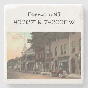 Freehold NJ Map Coordinate 1909 Vintage Style Stone Coaster
