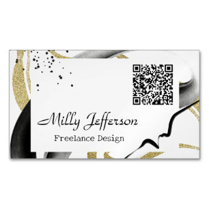 Freelance Design Abstract QR Code Gold Black Business Card Magnet