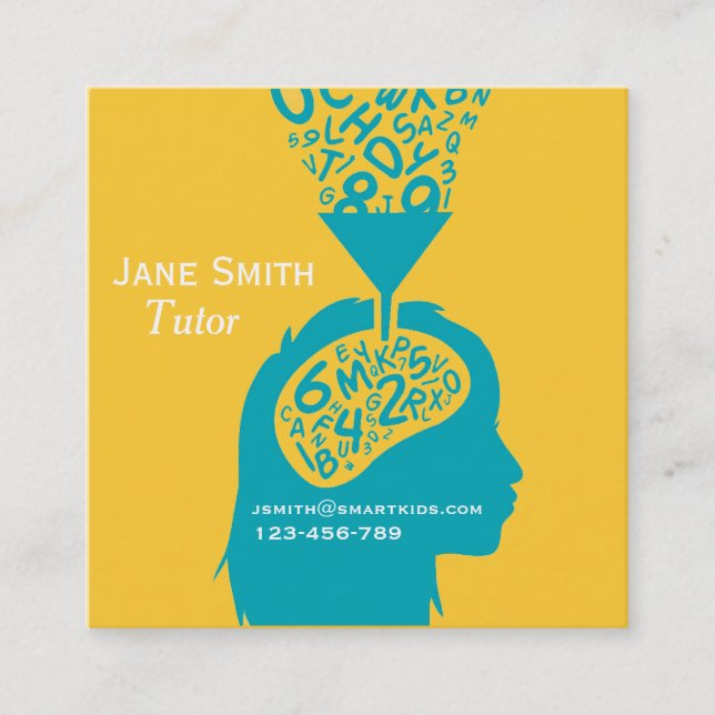 Freelance tutor or teacher for any subject square business card (Front)