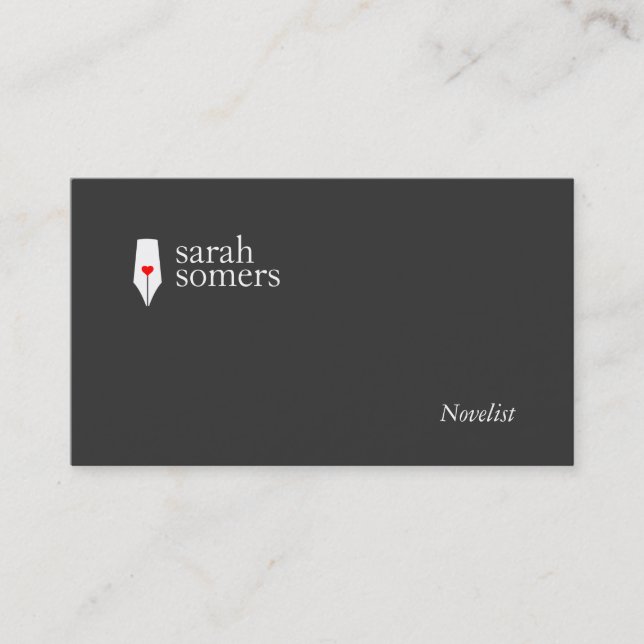 Freelance Writer and Novelist Calligraphy Pen Logo Business Card (Front)