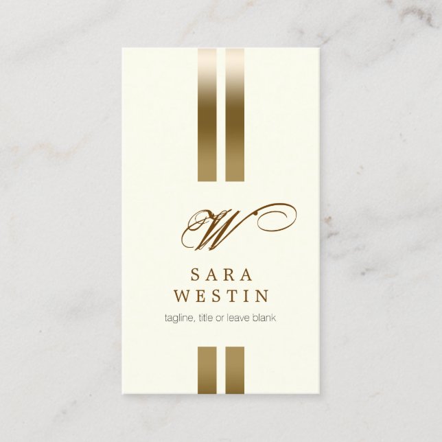 Freelance Writer Elegant GoldStripe ScriptMonogram Business Card (Front)