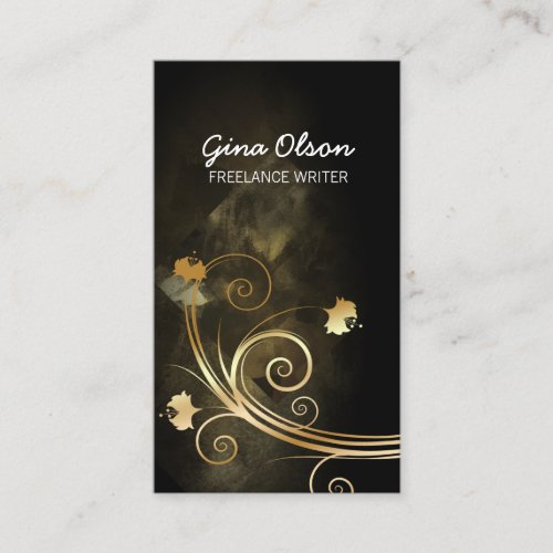 Freelance Writer Gold Floral Swirl Publishing Business Card