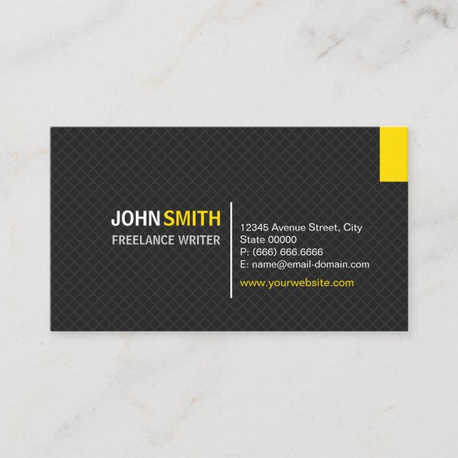 Freelance Writer - Modern Twill Grid Business Card (Front)