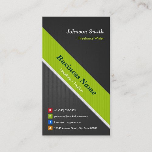 Freelance Writer _ Premium Black and Green Business Card