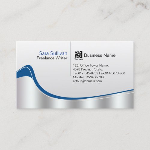 Freelance Writer Print Publishing Silver Wave Business Card