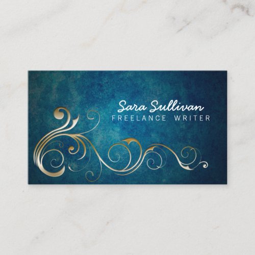 Freelance Writer Publishing Gold Floral Swirls Business Card