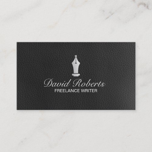 Freelance Writer Silver Pen Nib Black Leather Business Card