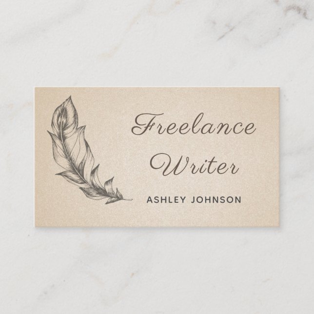 Freelance Writer Sketch Feather Modern Script Boho Business Card (Front)