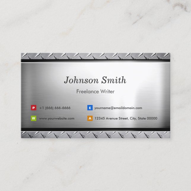 Freelance Writer - Stylish Platinum Look Business Card (Front)