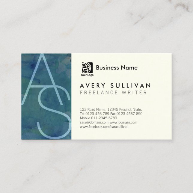 Freelance Writer Thin Letters Monogram Business Card (Front)