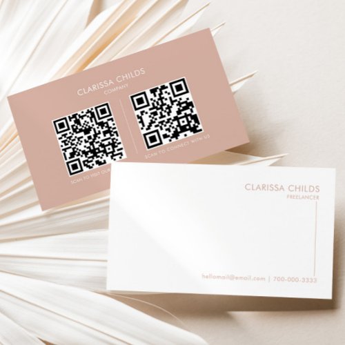 Freelancer Blush White Formal Minimalist Qr Code Business Card