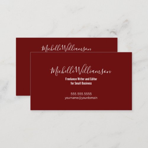 Freelancer Entrepreneur Small Biz Owner Burgundy Business Card