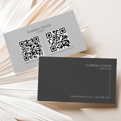 Freelancer Gray Formal Minimalist Simple Qr Code Business Card