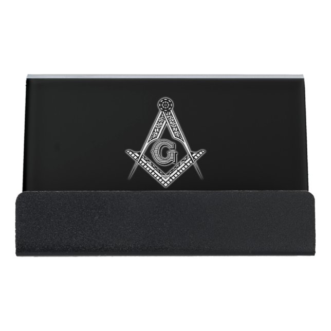 Freemason (Black) Desk Business Card Holder (Front)