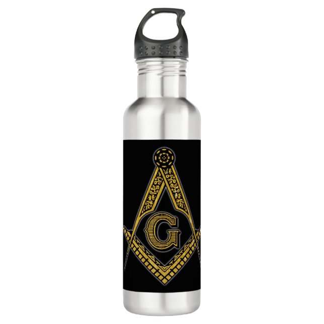 Freemason (Black & Gold) Stainless Steel Water Bottle (Front)
