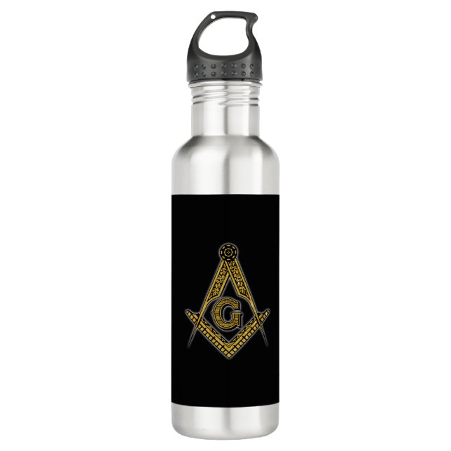 Freemason (Black & Gold) Stainless Steel Water Bottle (Front)