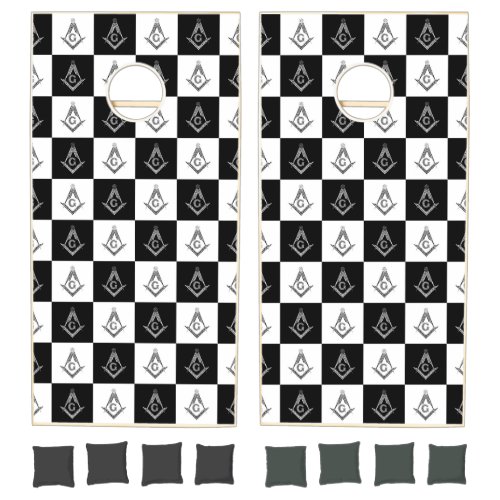 Freemason Checkered Pattern Cornhole Set