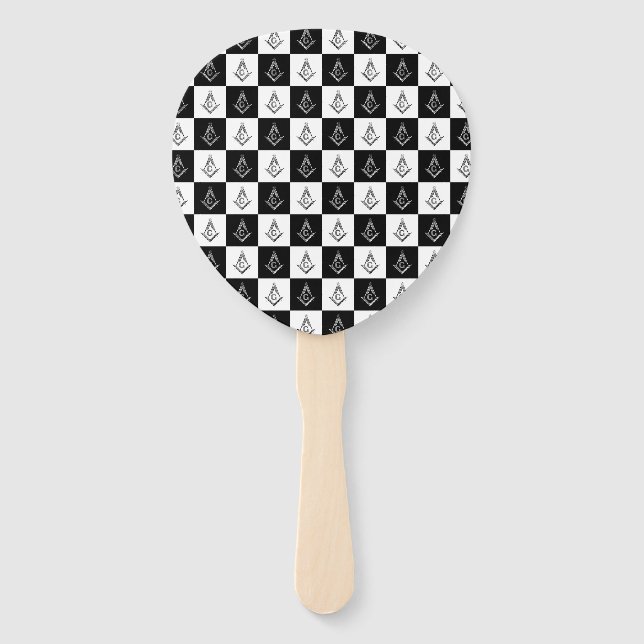 Freemason Checkered Pattern Hand Fan (Front)
