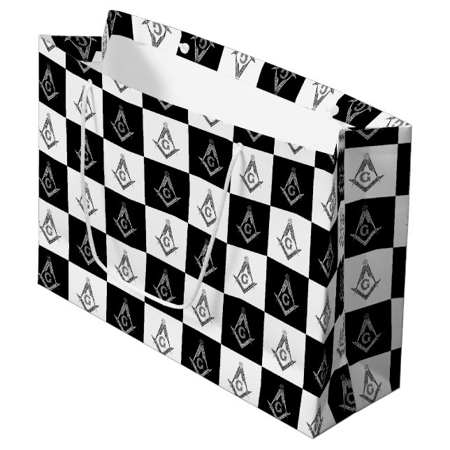 Freemason Checkered Pattern Large Gift Bag (Front Angled)