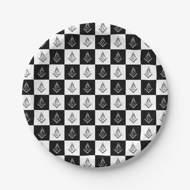 Freemason Checkered Pattern Paper Plates (Front)