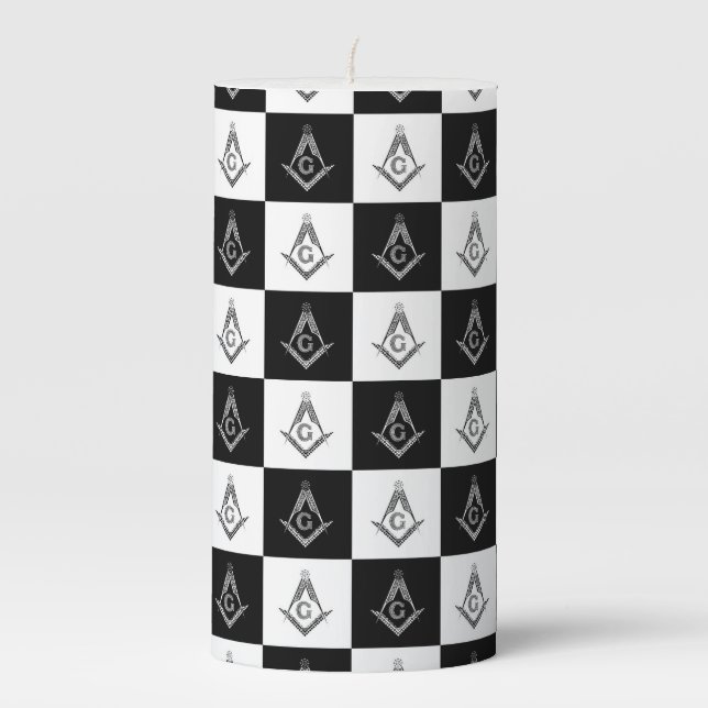 Freemason Checkered Pattern Pillar Candle (Front)