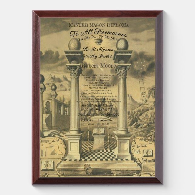 Freemason Diploma Award Plaque (Vertical)