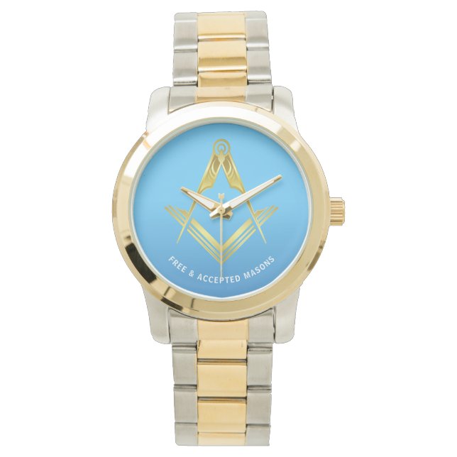 Freemason Gifts | Light Blue Silver Gold Masonic Watch (Front)
