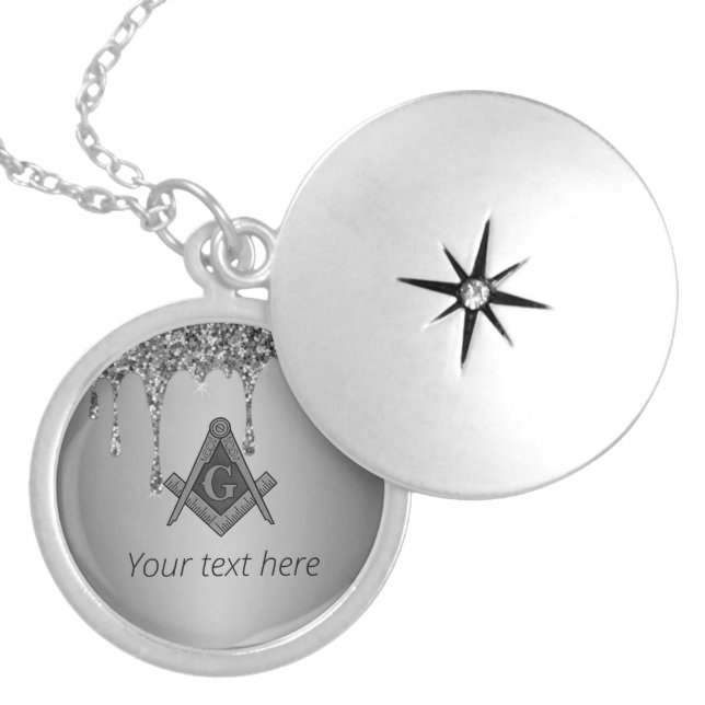 Freemason Ladies Night Masonic Gift Compass  Locket Necklace (Front)