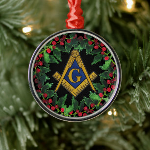 Freemason Masonic Christmas Wreath Rustic Metal Ornament