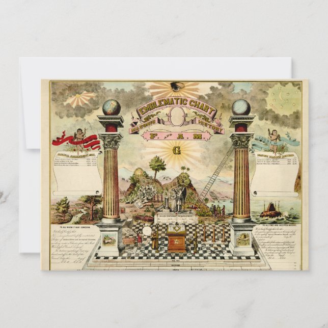 Freemason Masonic Emblematic Chart Invitation Card (Front)