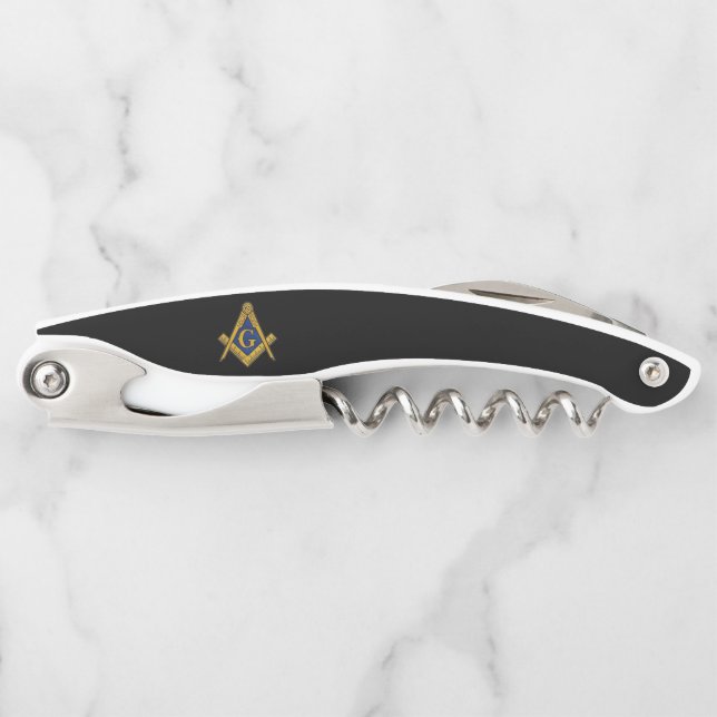 Freemason Masonic Gifts Square and Compass Black Waiter's Corkscrew (Front)
