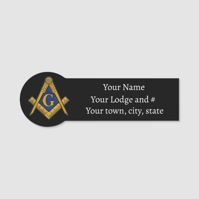Freemason Masonic Masonry Square and Compass Name Tag (Front)