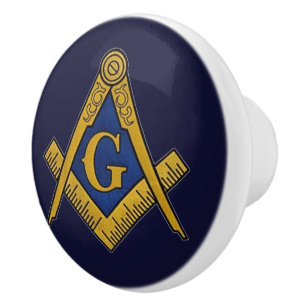 Freemason Masonic Navy Blue and gold Ceramic Knob