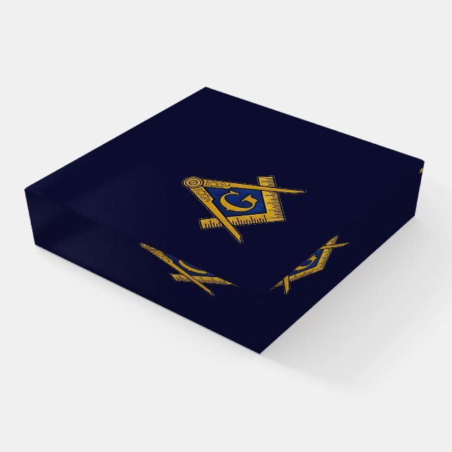 Freemason Masonic Navy Blue and gold Paperweight (Angled)