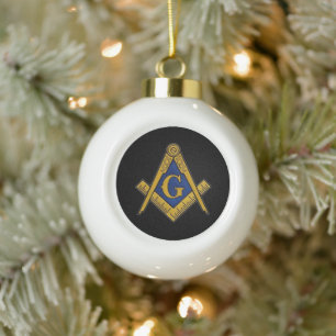 Freemason Masonic Square and Compass Freemasonry Ceramic Ball Christmas Ornament