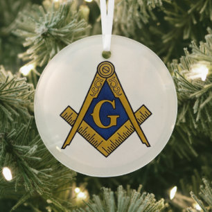 Freemason Masonic Square and Compass Freemasonry Glass Ornament
