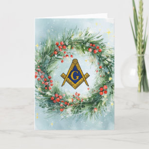 Freemason Masonic Watercolor Christmas Wreath Holiday Card