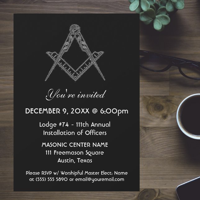 Freemason Masonry Black Square and Compass Invitation (Creator Uploaded)