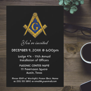 Freemason Masonry Black Square and Compass Invitation
