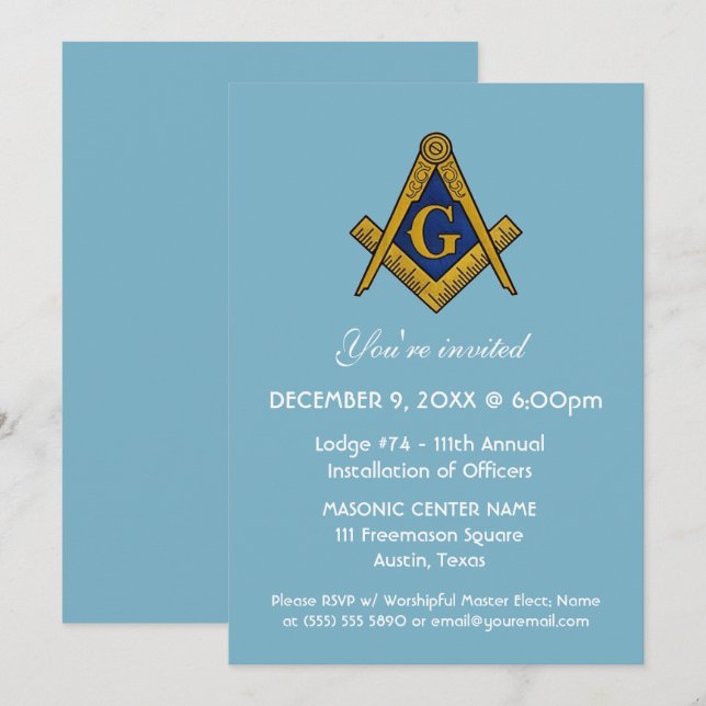 Freemason Masonry Blue Square and Compass Invitation (Front/Back)