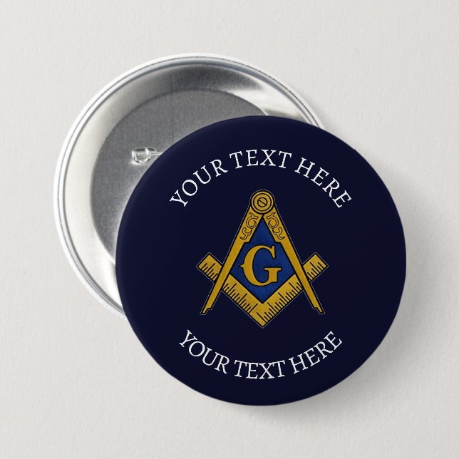Freemason Masonry Masonic Navy Square and Compass Button (Front & Back)