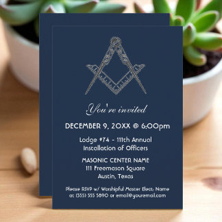 Freemason Masonry Navy Blue Invitation