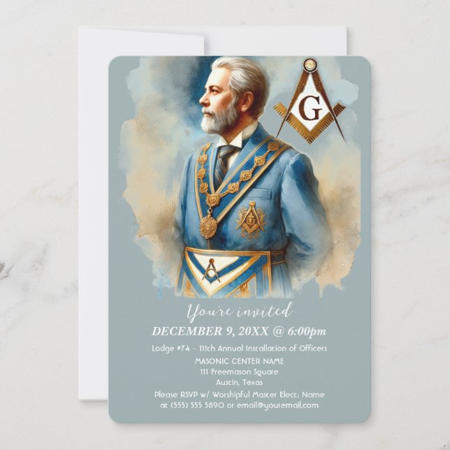 Freemason Masonry Square and Compass Masonic  Invitation (Front)