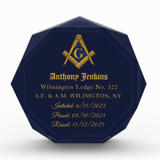 Freemason Master Mason Lodge Masonry Acrylic Award (Front)