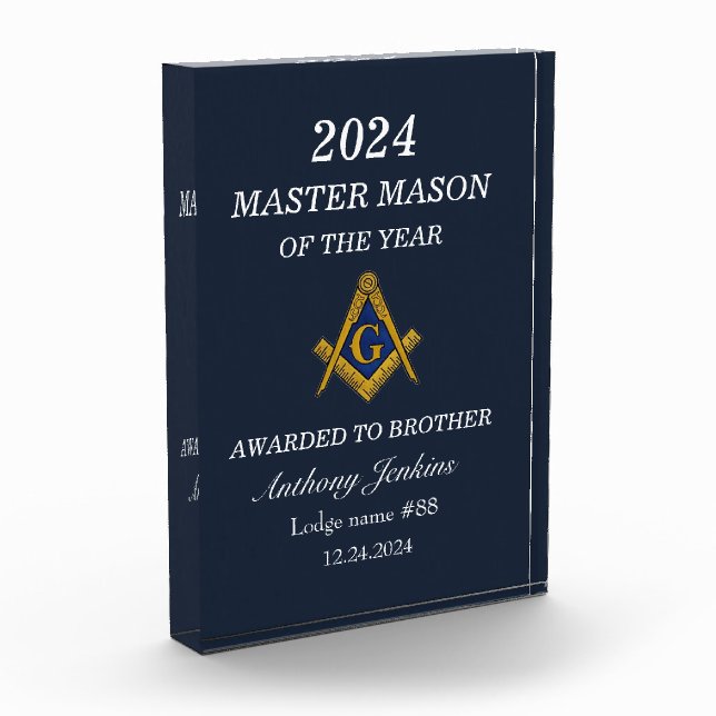 Freemason Master Mason Lodge Masonry Acrylic Award (Left)