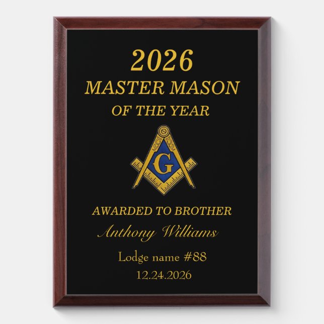 Freemason Master Mason Lodge Masonry Award Plaque (Vertical)
