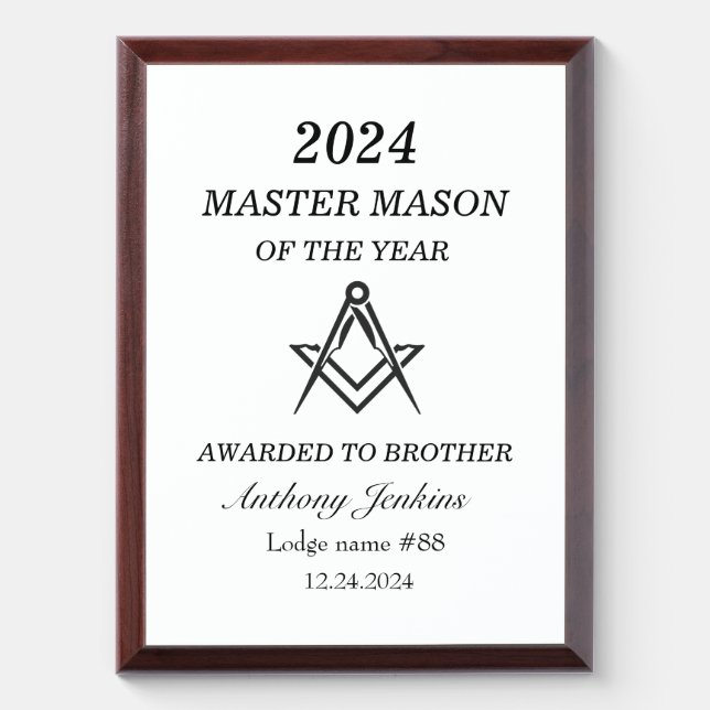 Freemason Master Mason Lodge Masonry Award Plaque (Vertical)