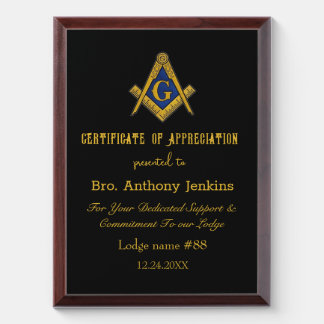 Freemason Master Mason Lodge Masonry Award Plaque